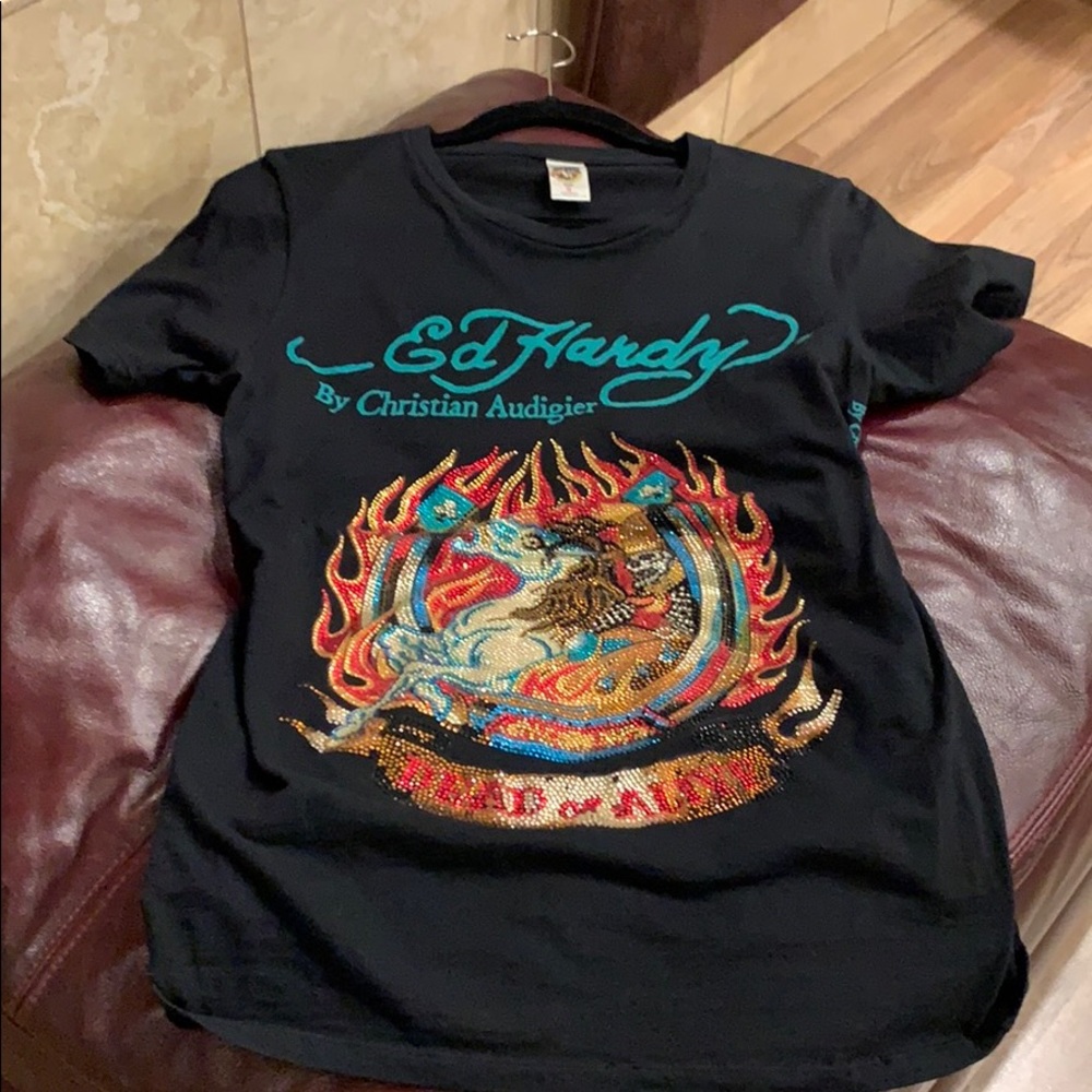 Embellished Ed Hardy Dead ir Alive t-shirt